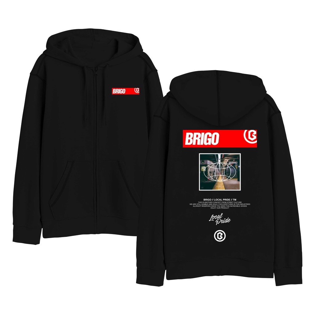BRIGO Zipper Jumper Hoodie RED II Sweater Hoodie Resleting BRIGO RED Sablon DTF Fleece Cotton M-XXL (Pria &amp; Wanita) Free stiker&amp;Gantungan Kunci