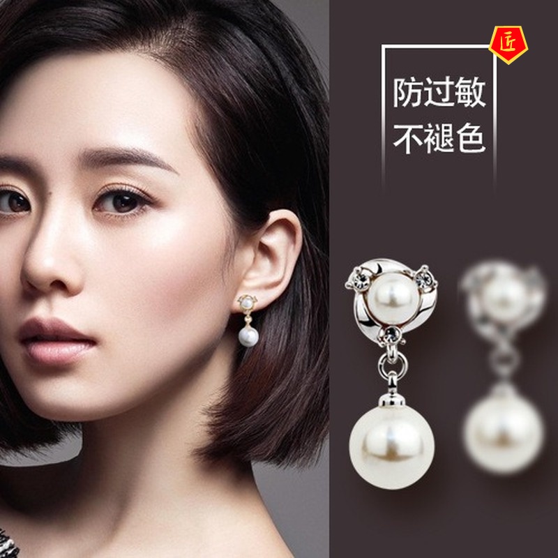 [Ready Stock]Sweet Elegant Pearl Silver Stud Earrings Women's Fashion