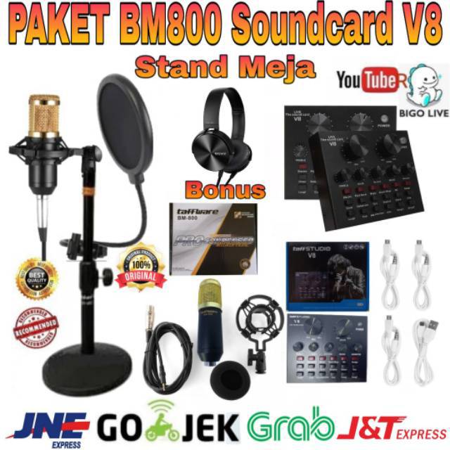 Paket Microphone Bm800 Soundcard V8 Stand Meja Pop Filter Home Recording Terbaik Shopee Indonesia