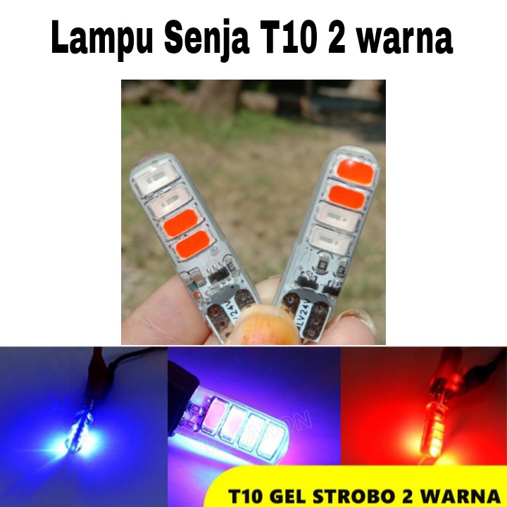 Lampu senja T10 8 led 2 warna 12 volt 24 volt strobo kedip (PLASTIK)