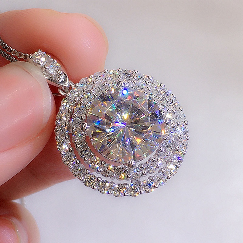 Kalung Liontin Bulat Hias Cubic Zirconia Aaa Untuk Wanita