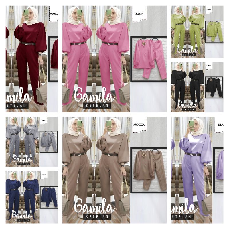 SET GAMILA FASHION PAKAIAN WANITA SETELAN ATASAN DAN CELANA BAHAN MOSCREPE JCHM