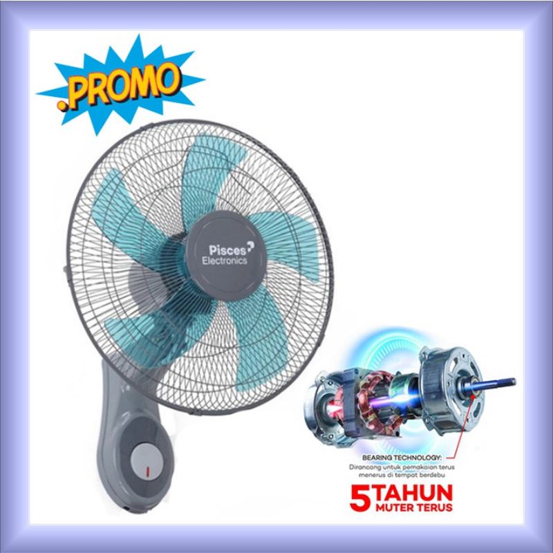 PISCES kipas Angin Listrik Wall Fan/ Kipas Angin Dinding 16 Inch 2 Tali Bearing WF1611PRO 45Watt