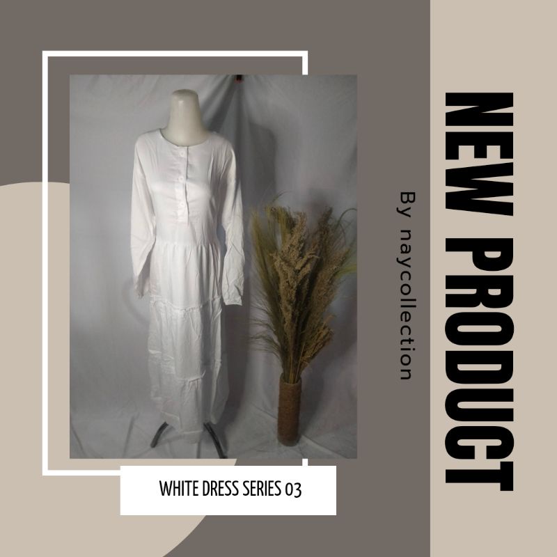 DRESS PUTIH/GAMIS PUTIH/JUBAH PUTIH WANITA PREMIUM SIMPLE NYAMAN DIPAKAI SEHARI-HARI