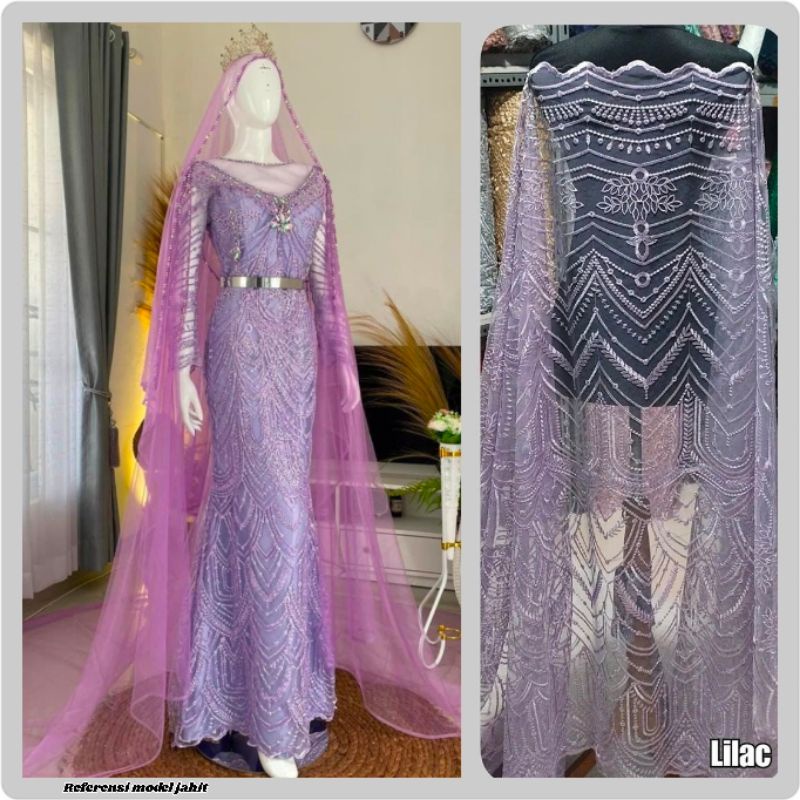 Brukat Tile Eliesaab, Brokat Tile, Brokat Putih, Brokat Lilac