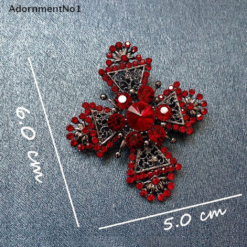 (AdornmentNo1) Bros / Pin Vintage Bentuk Salib Aksen Berlian Imitasi Merah Untuk Perhiasan Wanita