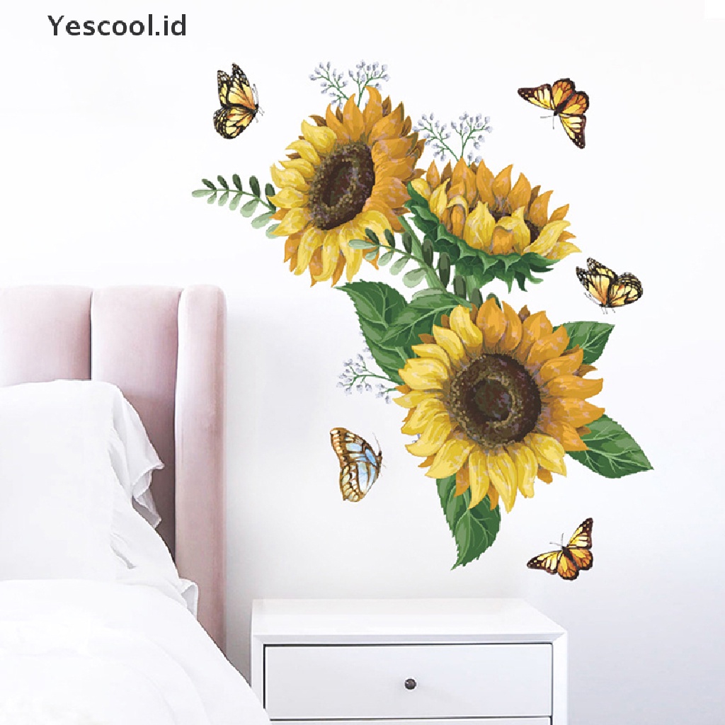 【Yescool】 Sunflower Wall Sticker Kitchen Waterproof Decals  For Bedroom Home Decoration .