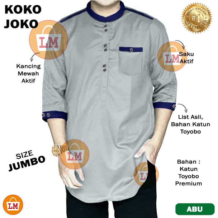 Baju Pria Muslim KOKO JOKO Bahan Katun Toyobo Premium Lengan Tanggung 3/4 TERBARU TERMURAH TERLARIS LMS 27050 27052 27054 27056