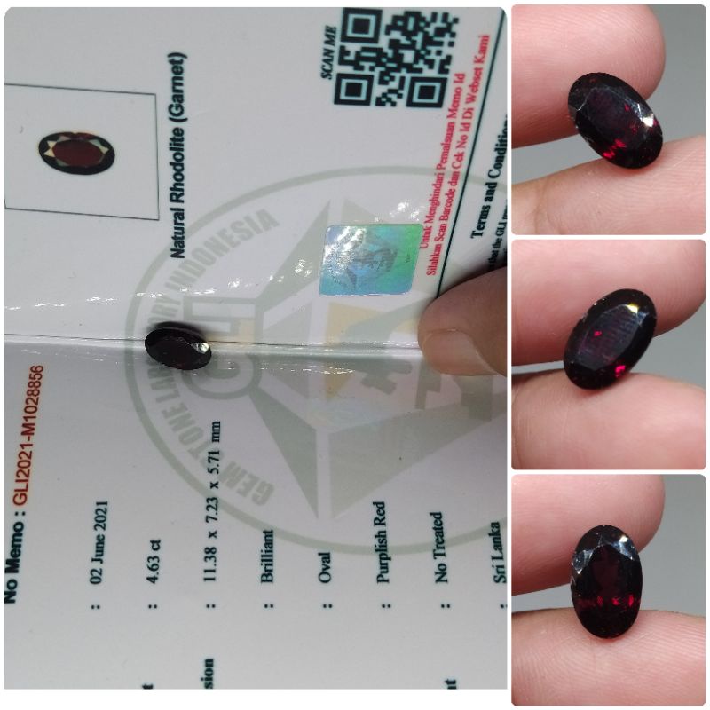 Natural Red Rhodolite Garnet Luster Top 4,6 ct NTD memo GLI