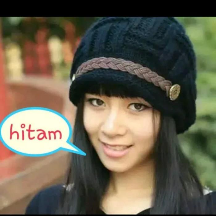 topi kupluk rajut import wanita