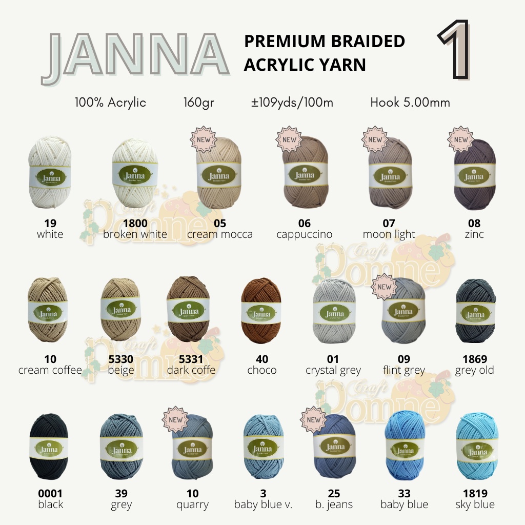 BENANG JANNA - PREMIUM BRAIDED ACRYLIC YARN 160gr/100m / Benang Rajut Tas / Benang Rajut Braided Premium