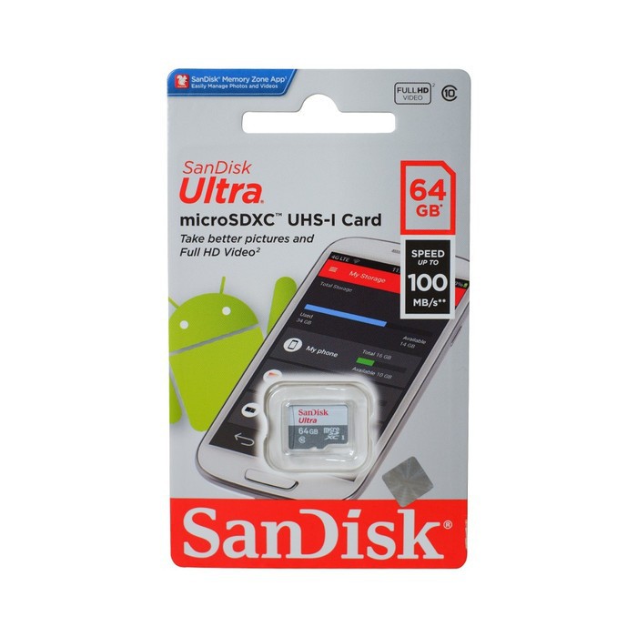 MicroSD Sandisk Ultra 64GB UP TO 100Mb/s Class 10 Tanpa Adapter | 64GB 100MB