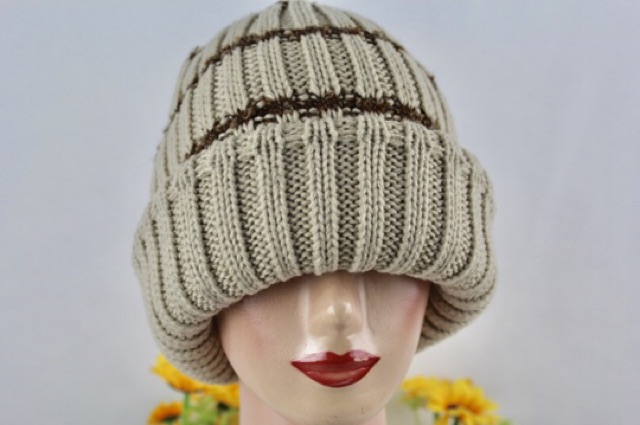 Topi Kupluk Rajut Wool Hat Beanie Folded Stripe Winter Musim Dingin