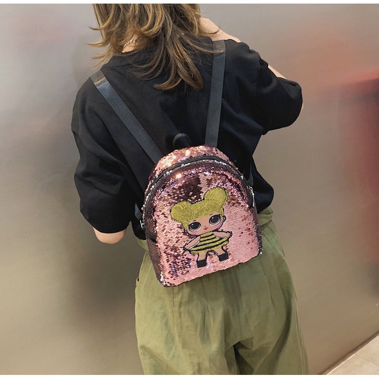 Swopply SW1388 Tas Ransel Anak Karakter LOL Tas Glitter Backpack Sequin Fashion