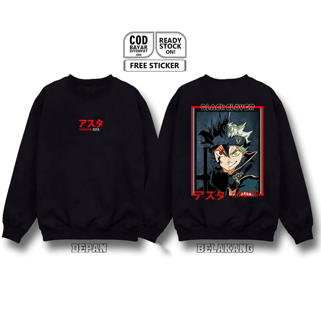 SWEATER CREWNECK ANIME ASTA WIZARD KING BLACK CLOVER YUNO YAMI NOELLE BAJU JEPANG MANGA FINRAL SIGN