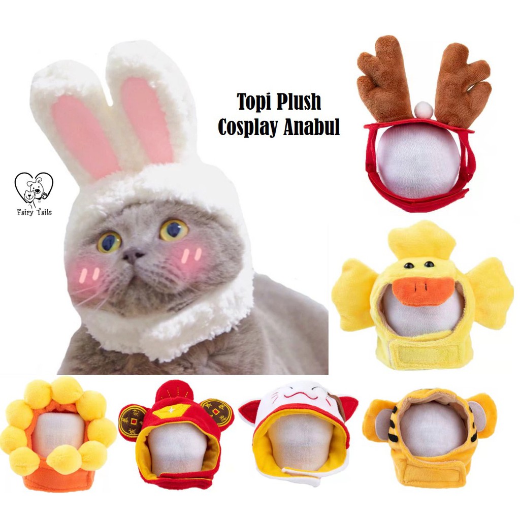 Kostum Cosplay Anabul Anjing Kucing Topi Boneka Model Telinga Hewan Bunga dan CNY | Pet Plush Hat9