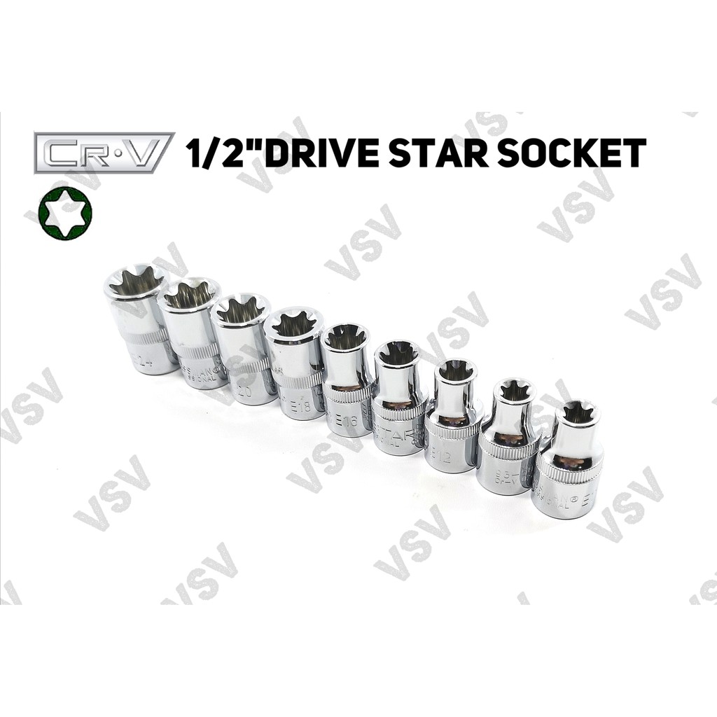 Gestar 1/2&quot;DR Star Socket Set E10-E24 Kunci Shock Bintang Anak Sock Sok