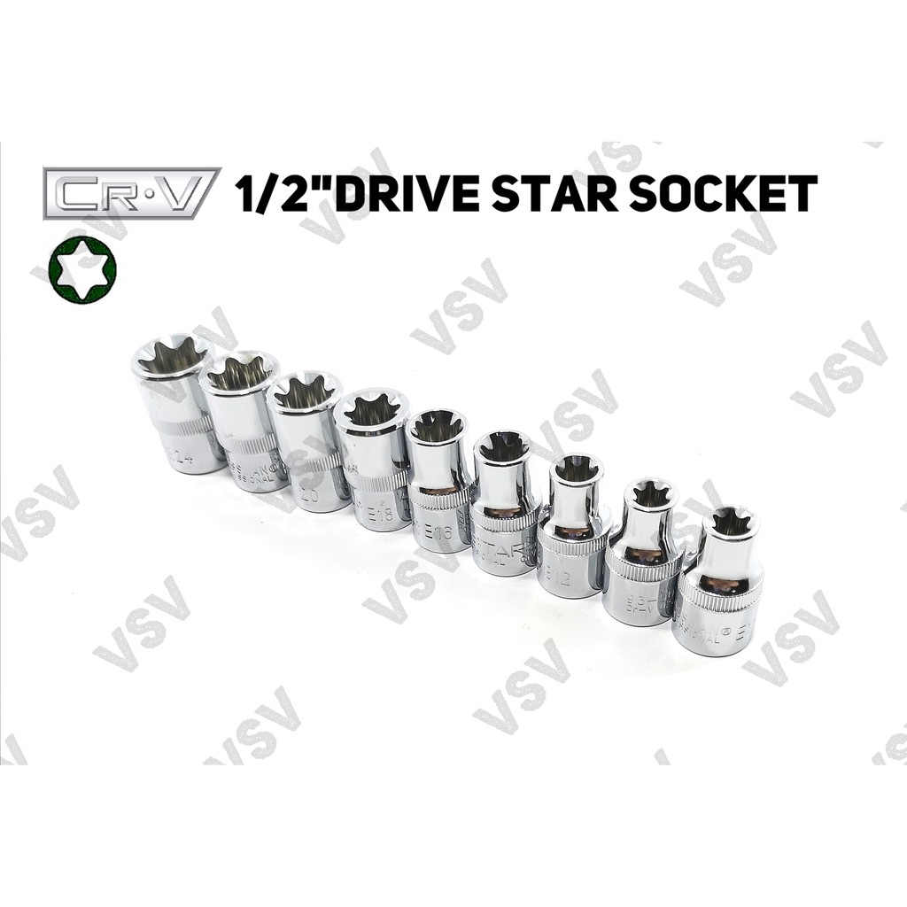 Gestar 1/2&quot;DR Star Socket E10-E16 Kunci Shock Bintang Anak Sock Sok