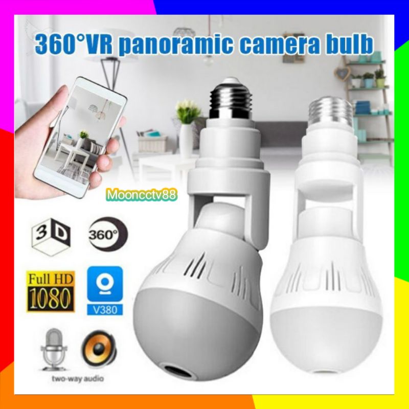 CCTV IP V380 Camera Bohlam 5MP Wireless Panorama Fisheye 360 Derajat Night Vision