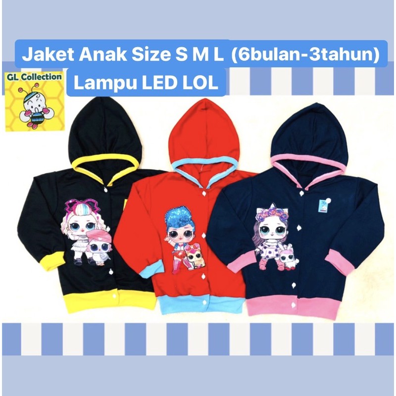 OBRAL! JAKET ANAK SIZE S M L 6BULAN-3TAHUN LAMPU LED LOL