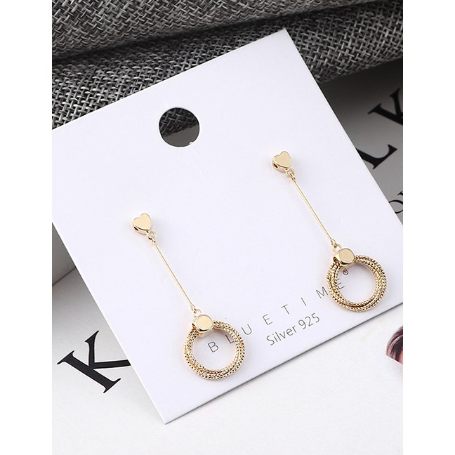 LRC Anting Tusuk Fashion Gold Plated Gold Heart Care Tassel S925 Silver Needle Earrings Y62100