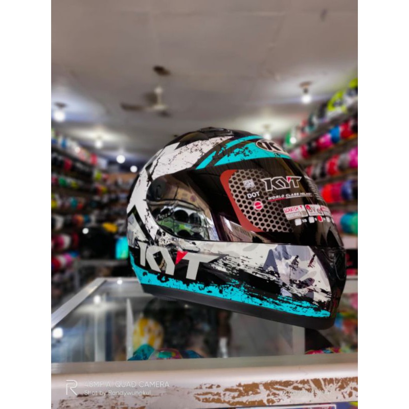 HELM KYT R10 SERI 3 BLAK/BLUE AQUA PAKET GANTENG-2