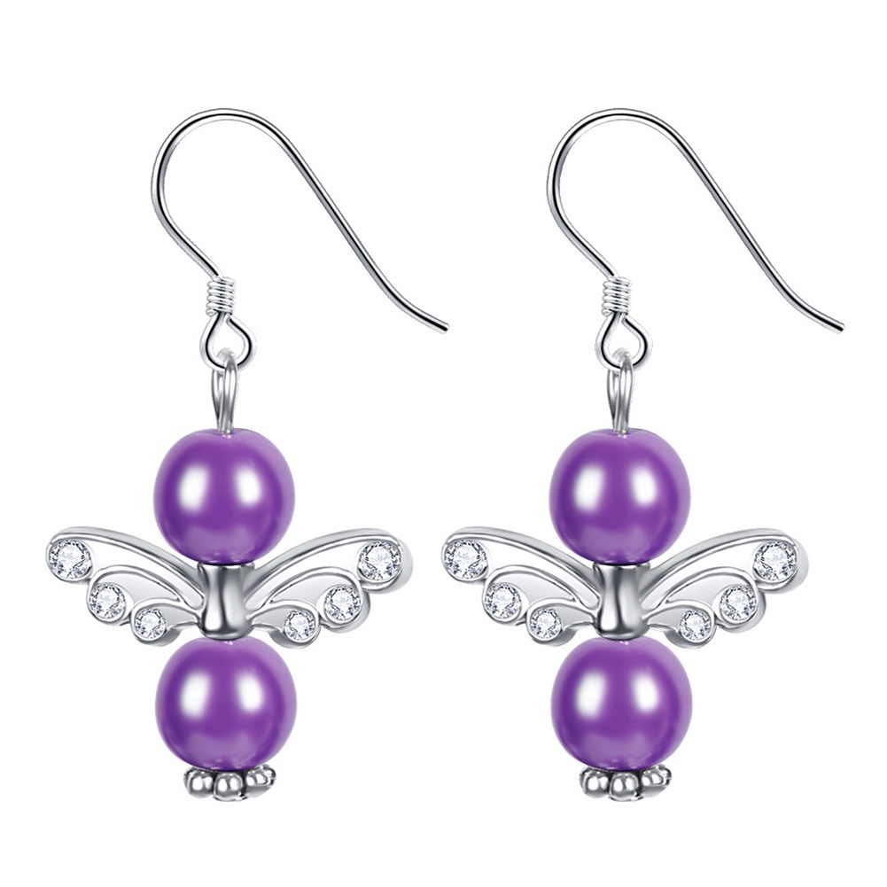 Hu Hu Hu Hu Hu Alat Bantu Pasang Kacamata♡ Anting Kait Gantung Wanita Desain Sayap Malaikat Hias Berlian Imitasi Untuk Pesta Ulang Tahun