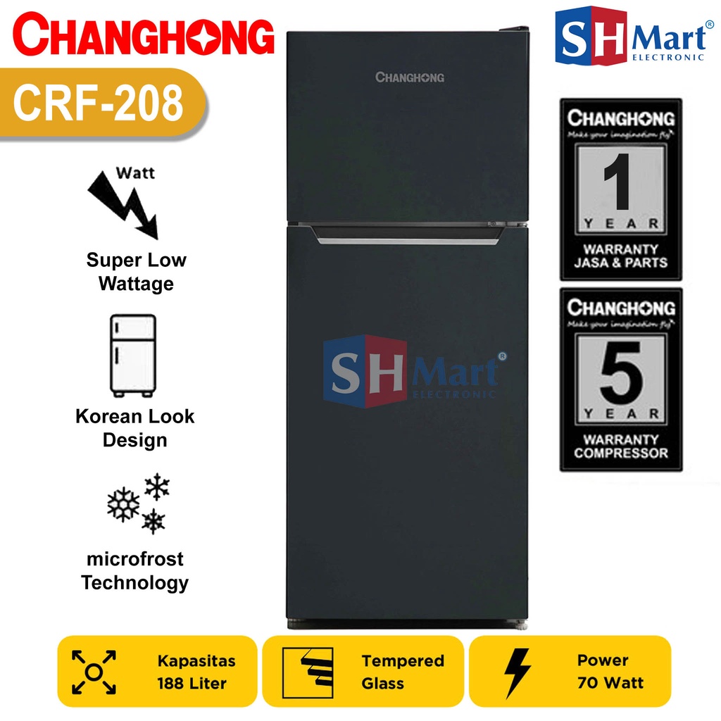 KULKAS 2 PINTU CHANGHONG CRF-208 KAPASITAS 160 LITER GARANSI RESMI ( MEDAN )