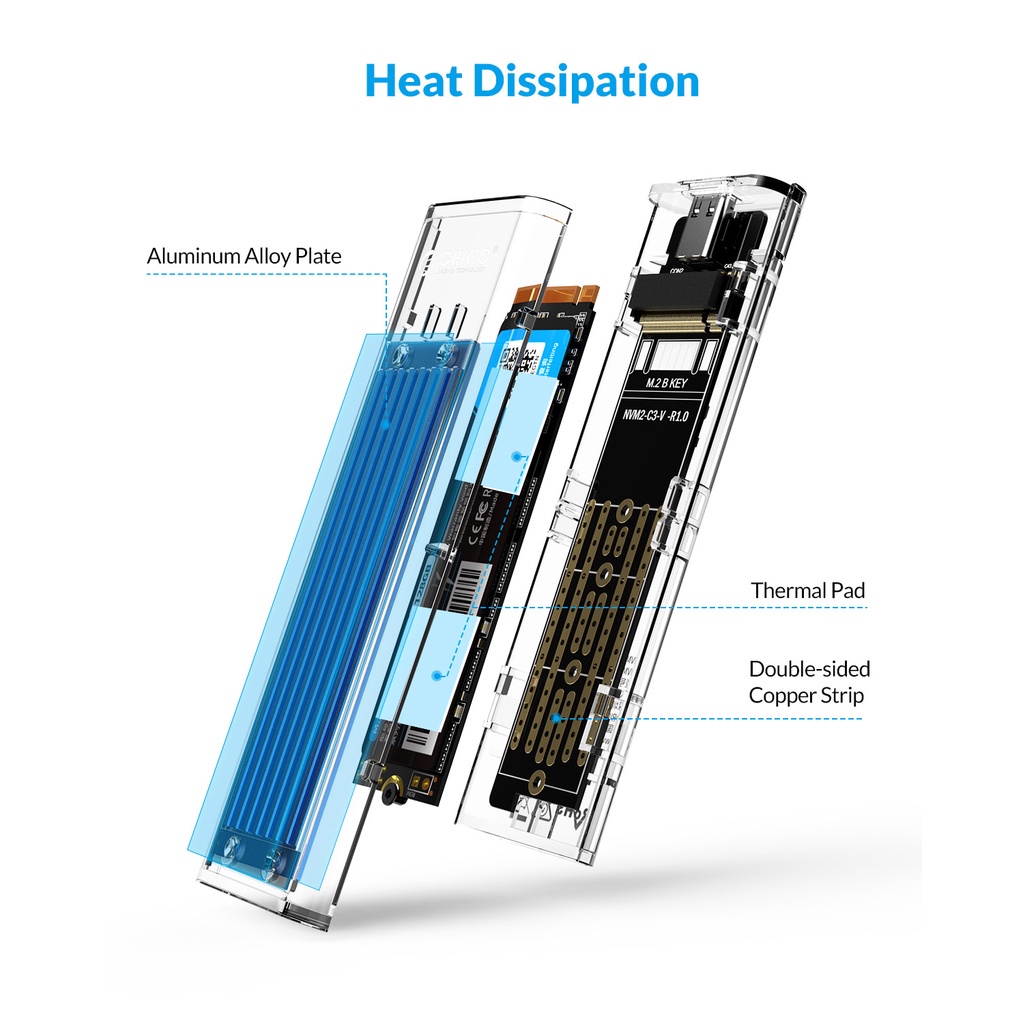 Orico Casing Hardisk NVME SSD M.2 Ke USB Tipe C M2 SSD Transparan Untuk NVME PCIE NGFF SATA M / B Key