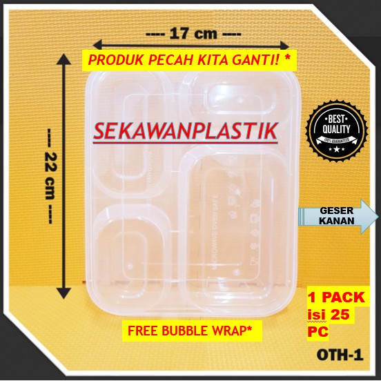 BISA RETUR! ISI 25 PC Thinwall Bento Box Sekat 4 Tutup  OTH-1 KOTAK MAKAN PLASTIK OTIPACK