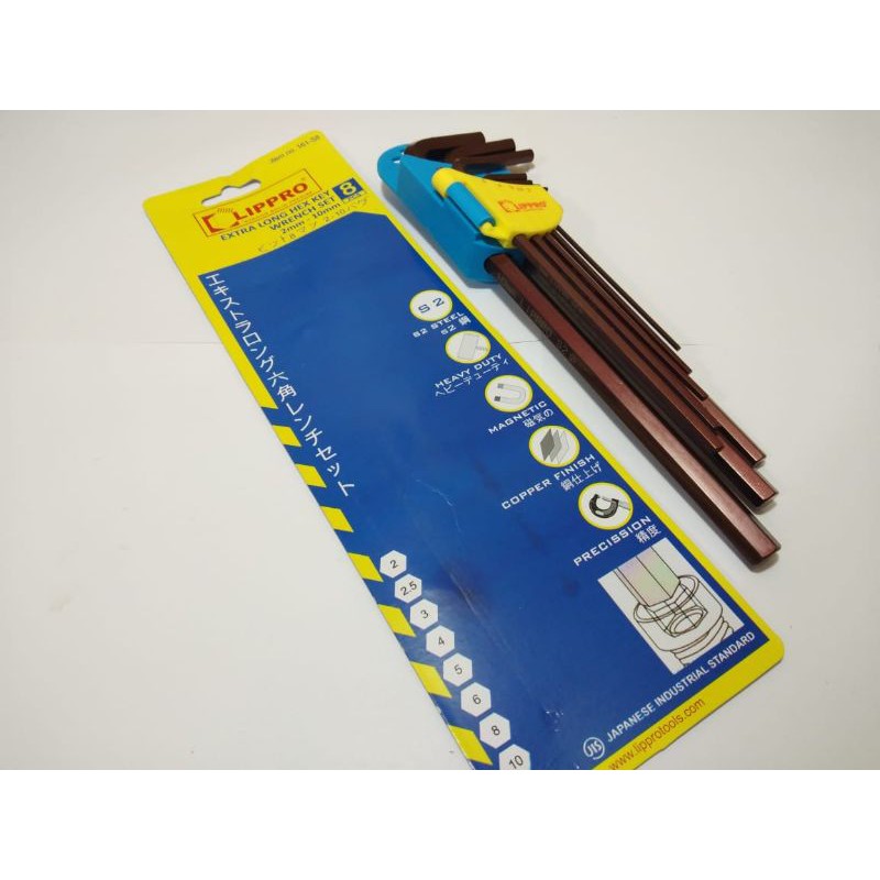 KUNCI L SET ISI 8PCS LIPRO / EXTRA LONG HEX KEY WRENCH SET/Kunci L Set 8 Pcs Panjang Lippro S2 Kunci Long Hex Segi Enam BERKUALITAS
