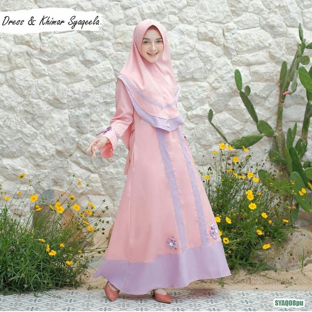 SET GAMIS BUSUI SYAQEELA DRESS CANTIK MODIS + KHIMAR LEBARAN PESTA WISUDA KONDANGAN TUNANGAN SYAR'I