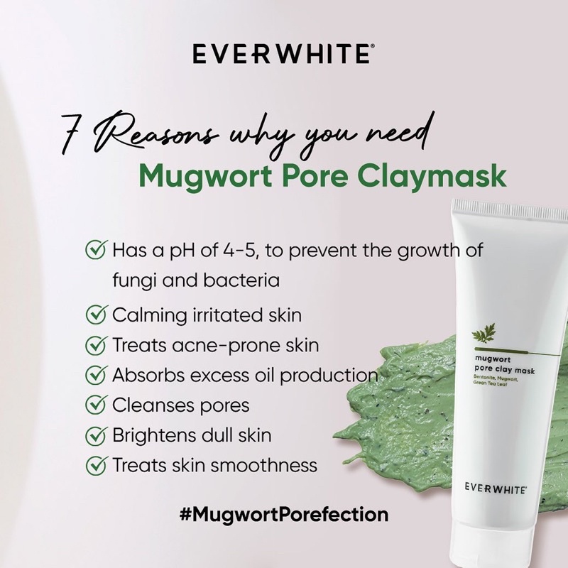 EVERWHITE Mugwort Pore Clay Mask Indonesia / Facial Wash Toner Essence Serum Eye Cream Masker Soap