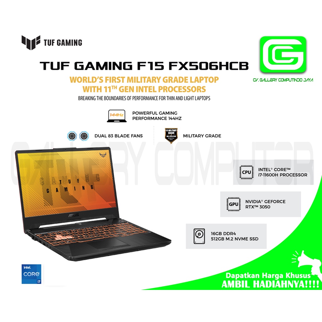 ASUS TUF FX506HC/Core i7/Nvidia RTX 3050-4GB/15.6"FHD/16GB/512GB/WIN10