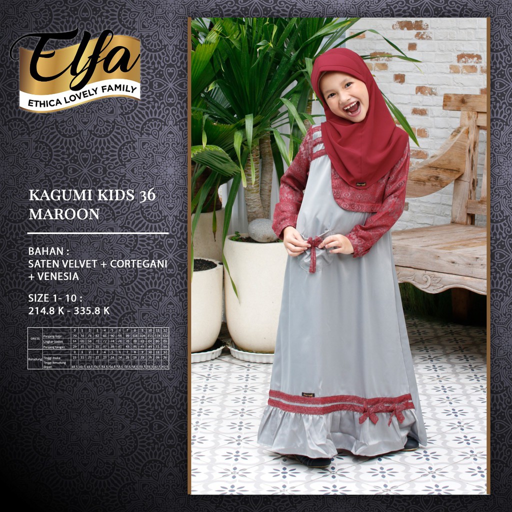 Ethica - Gamis Anak Set Hijab Kagumi Kids 36 Maroon