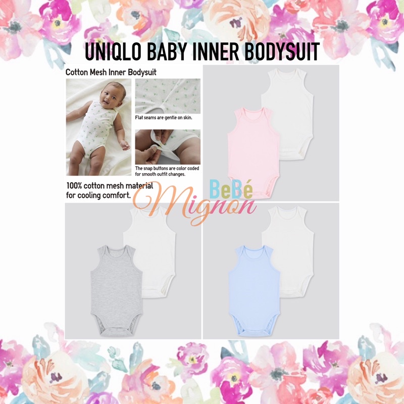 READY STOCK UNIQLO AIRISM BABIES NEWBORN COTTON MESH BLEND INNER BODYSUIT 2 PACK - Singlet Jumper Ba