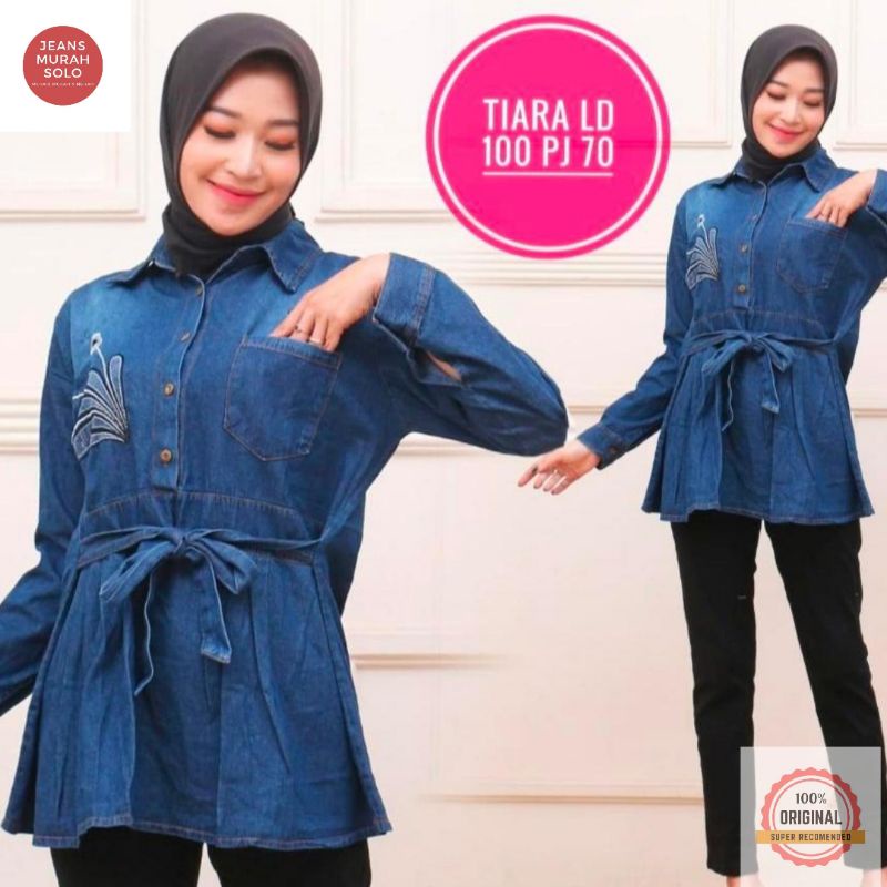 Tunik Jeans Wanita Terbaru Import Bahan Jeans Wash Ld 110 pb 95 Kancing Aktif Bawah Rawis / Wilda Ti