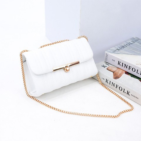 Tas Selempang Wanita RESTILA Rantai Ulir Gold Emas Tas Bahu Korea Putih Shoulder Sling Bag