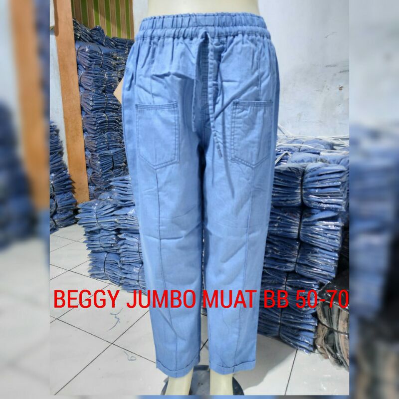 BAWAHAN WANITA CELANA BEGGY PANS GREY SEMI JEANS JUMBO BB 50-70 TERMURAH-1