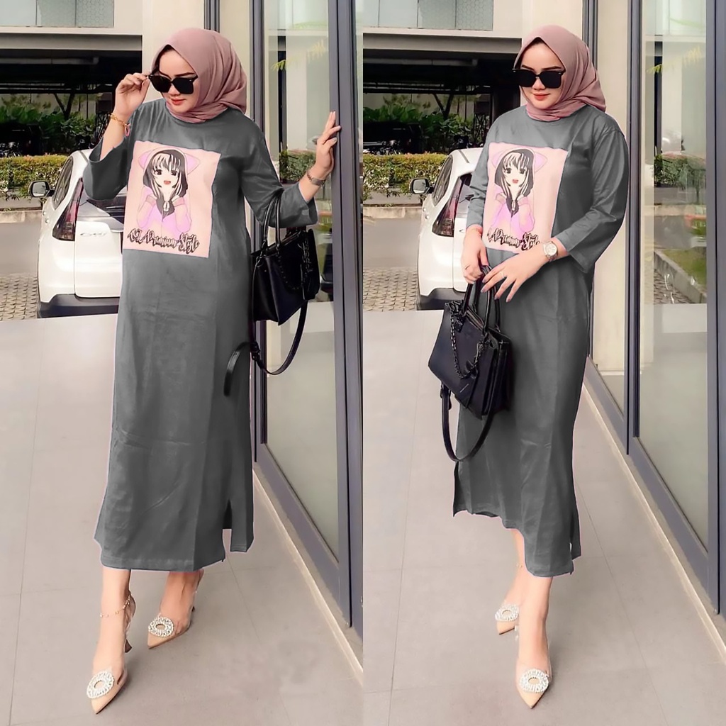 2 UKURAN L DAN XL LONG DRESS ATIKA KR FASHION PAKAIAN BUSANA WANITA DRESS GAMIS MAXI BAHAN BABYTERRY