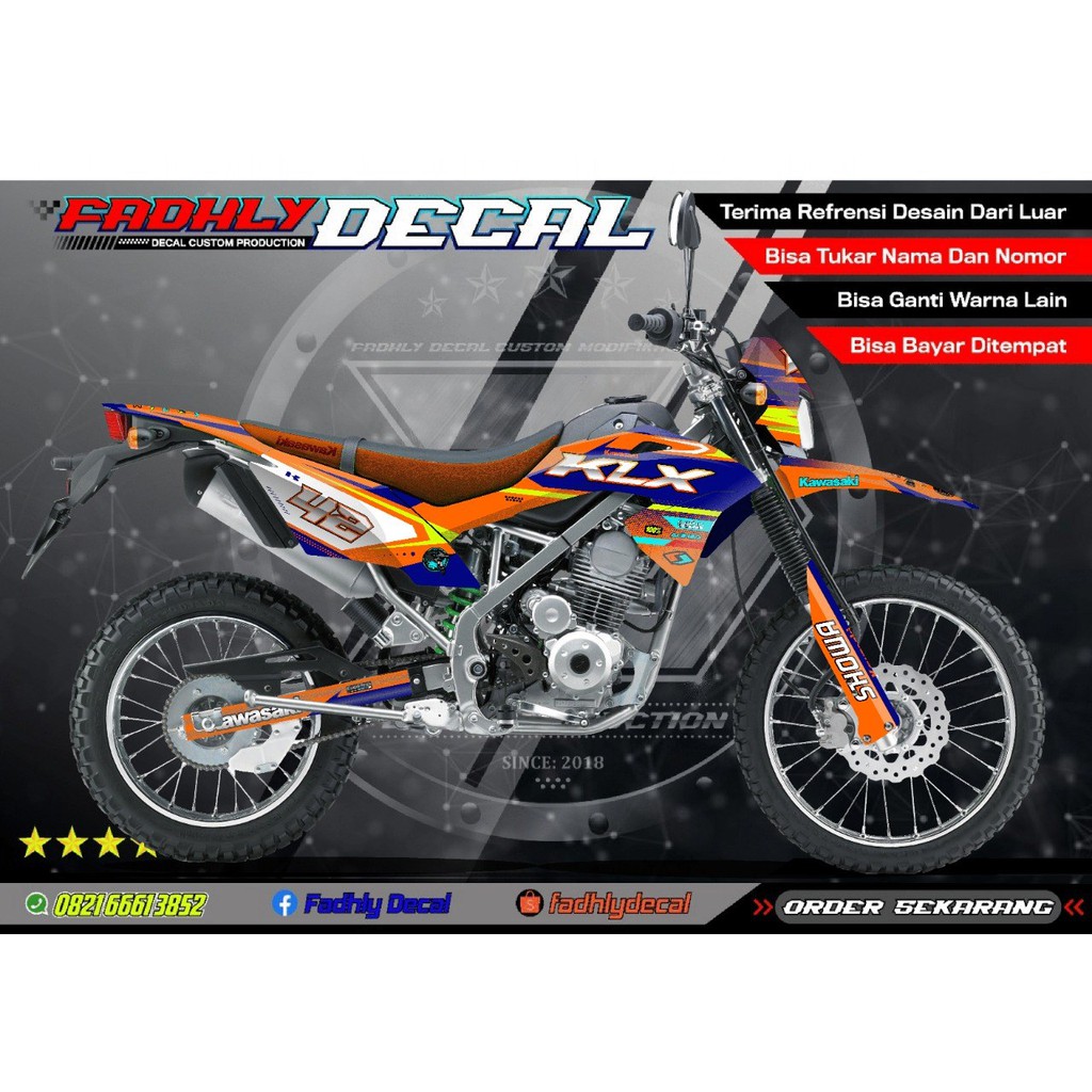 ⭐⭐⭐⭐⭐ dekal Decal Sticker KLX BF / Extreme / G Orange Biru Stiker Fullbody