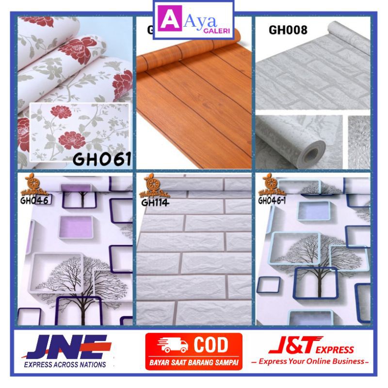 Walpeper dinding motif 3D / ungu / biru / kuning / putih / kayu / walpaper dekorasi-1