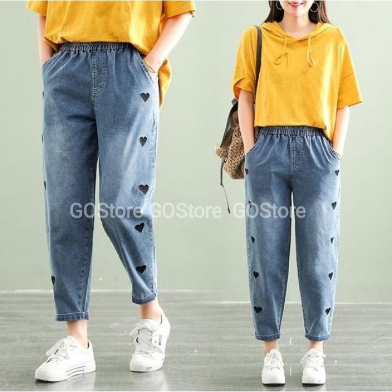 Celana Jeans Korea Terbaru | Celana Wanita Casual | Baggy Pants Kekinian ko