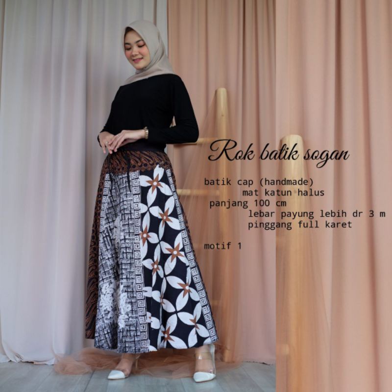 Rok Batik Cap Sogan Seling Hitam Busana Batik Wanita Cantik Modern Casual Formal Katun Premium