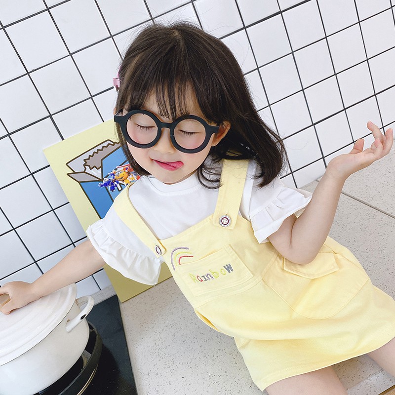 KF Cat Dress Overall Anak Perempuan Motif Rainbow Kaos Pendek Import Korea Style 1-4 Tahun Anak Cewek Set-5