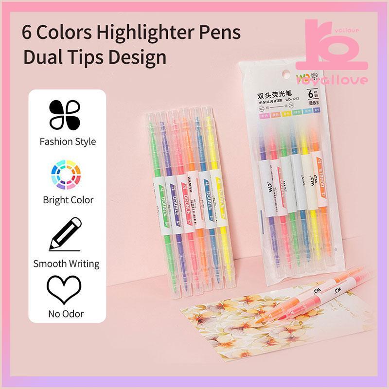 

COD✨Warna berkepala dua stabilo 6-warna penanda garis kunci spidol grafiti miring kepala pena cat air-love