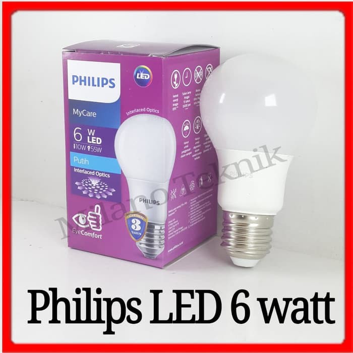 Bolam Lampu Philips 6 watt  LED Philips 6w Bohlam 6watt  lampu Philip Putih 6 w Bulb LED 6watt