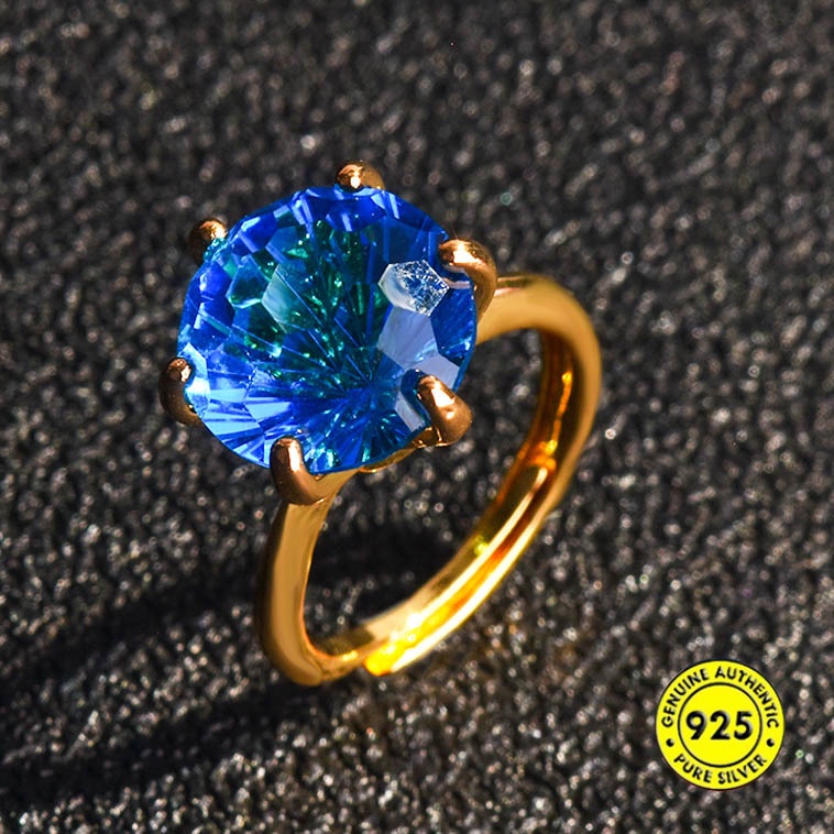 Citrine Paraiba Cincin Terbuka Adjustable Warna Biru Navy Untuk Wanita Pd990