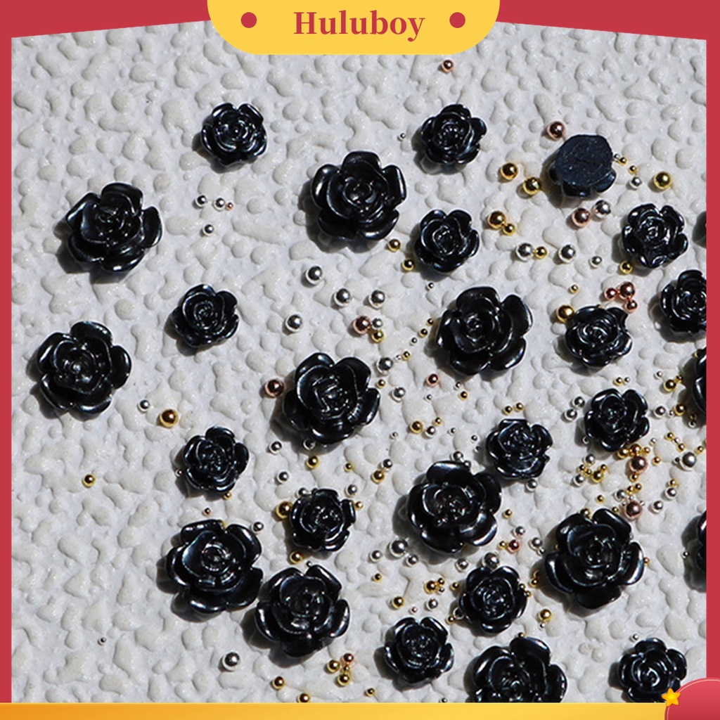 Huluboy Huluboy♡ 50pcs / Kantong Ornamen Bunga Camellia Hitam Tiga Dimensi Untuk Dekorasi Kuku Wanita