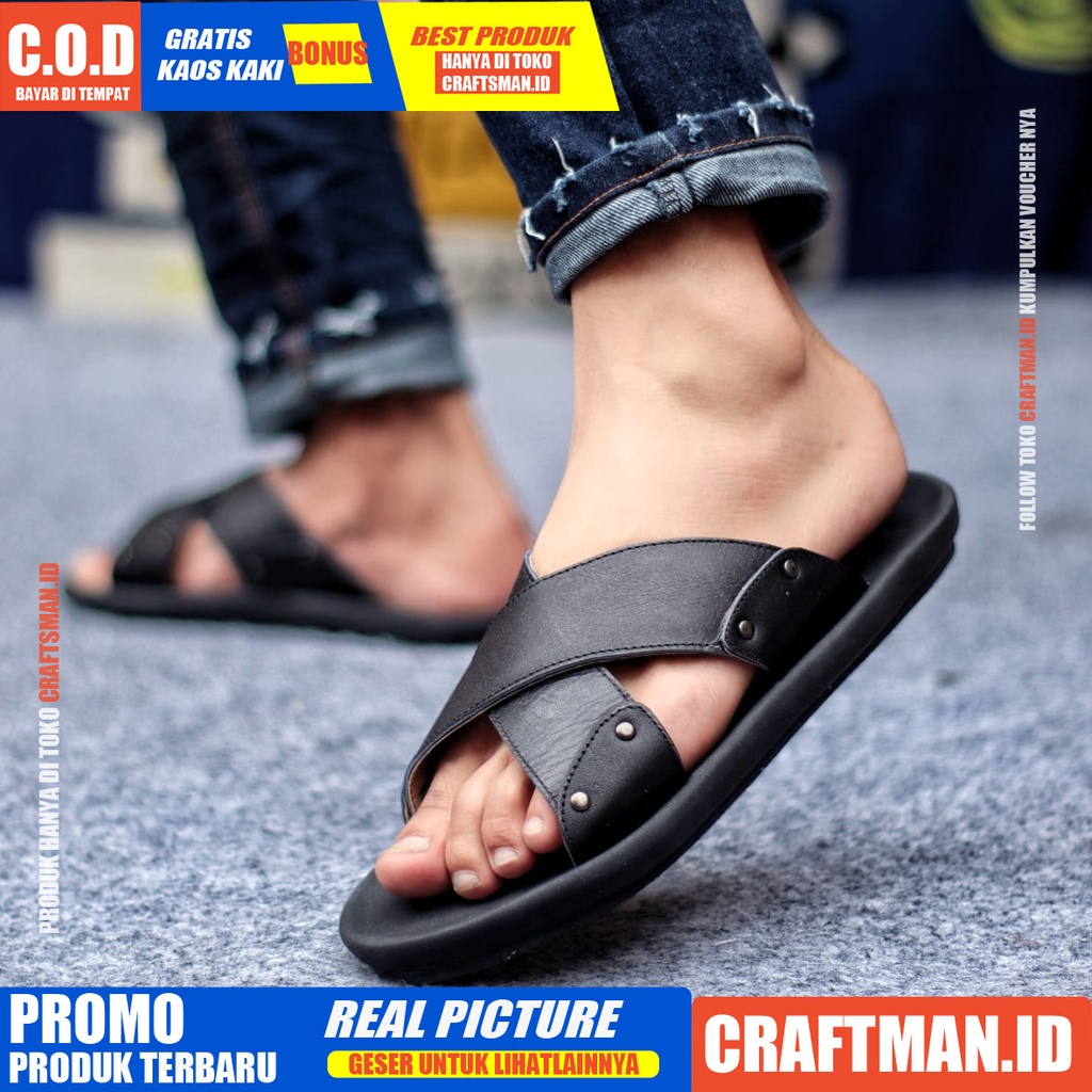 CRAFST X XMIN  Sandal Kulit Asli Sendal Pria